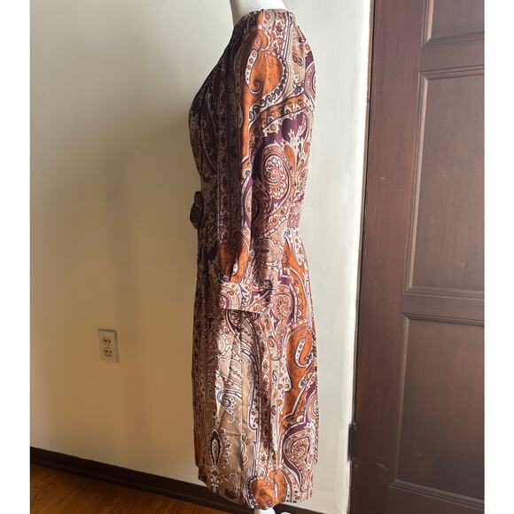 PLENTY by Tracy Reese | Boho Silk Brown Paisley Midi Dress | Size Extra Small - Picture 3 of 10
